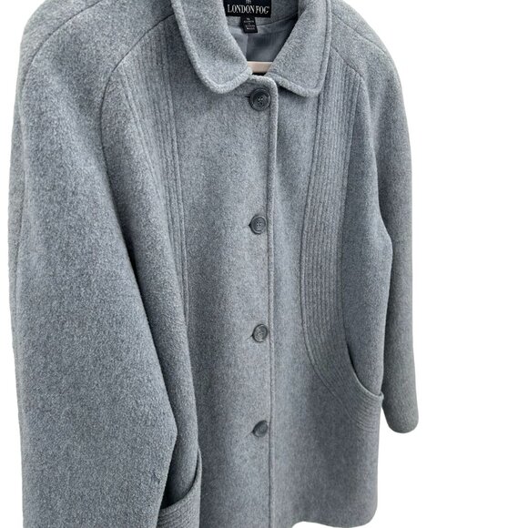 London Fog Womens Wool Blend Gray Long Sleeve Lined Coat Size 16 FLAW - Picture 2 of 13